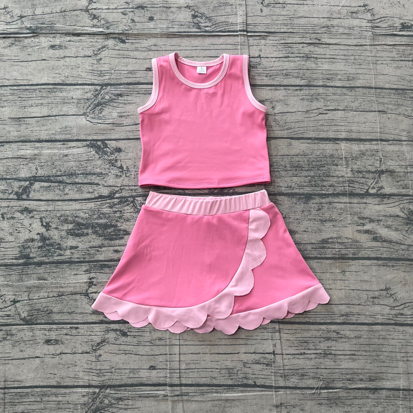 Baby Girls Sleeveless Pink Vest Scallop Skirt Short Yoga Active Clothes Set