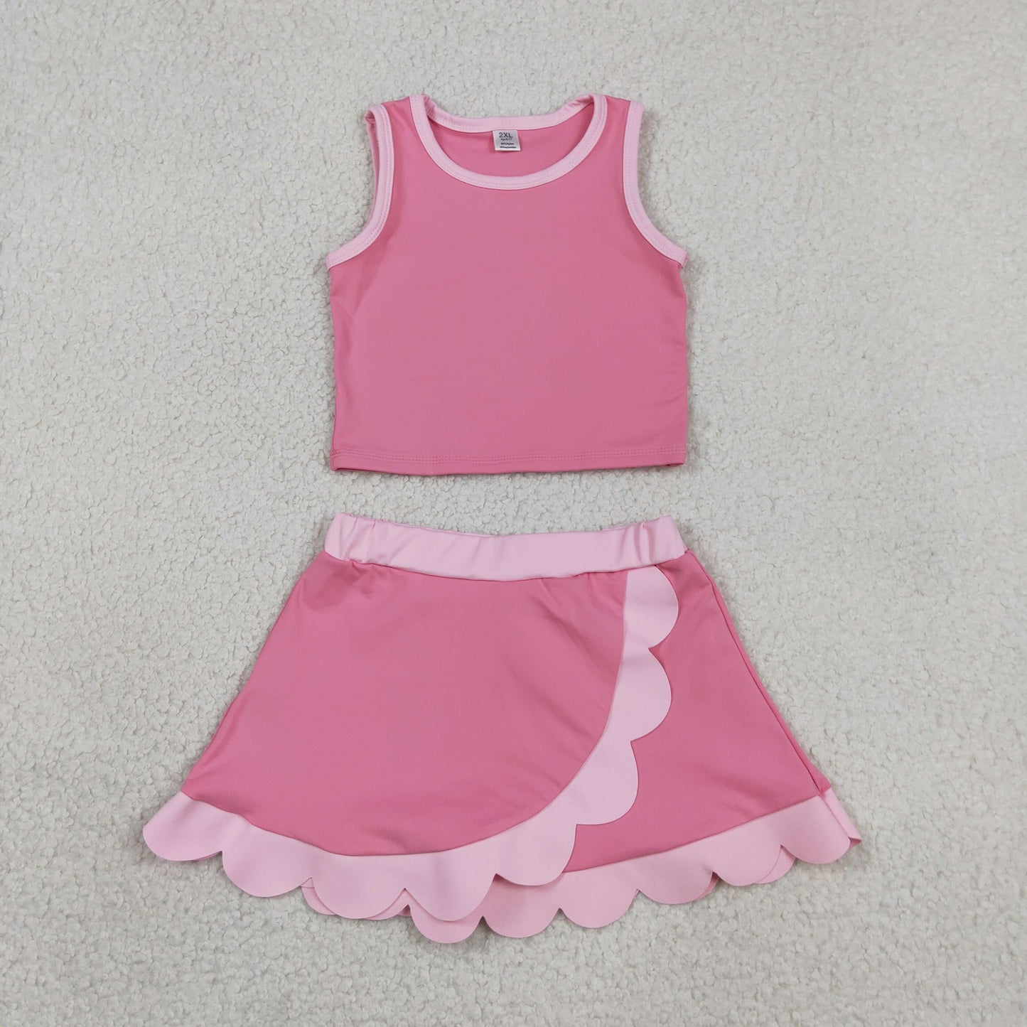 Sibling Baby Girls Sleeveless Vests Top Scallop Skirt Short Yoga Active Clothes Set