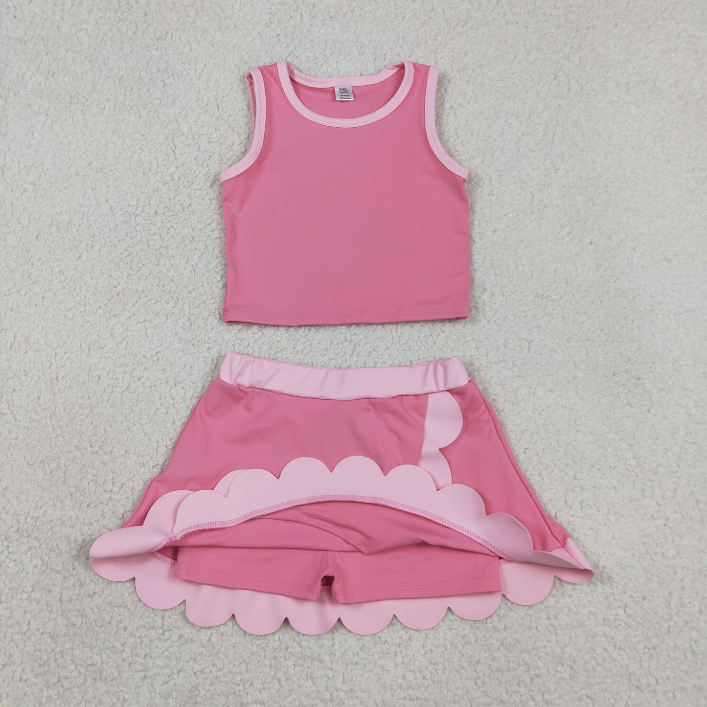 Sibling Baby Girls Sleeveless Vests Top Scallop Skirt Short Yoga Active Clothes Set