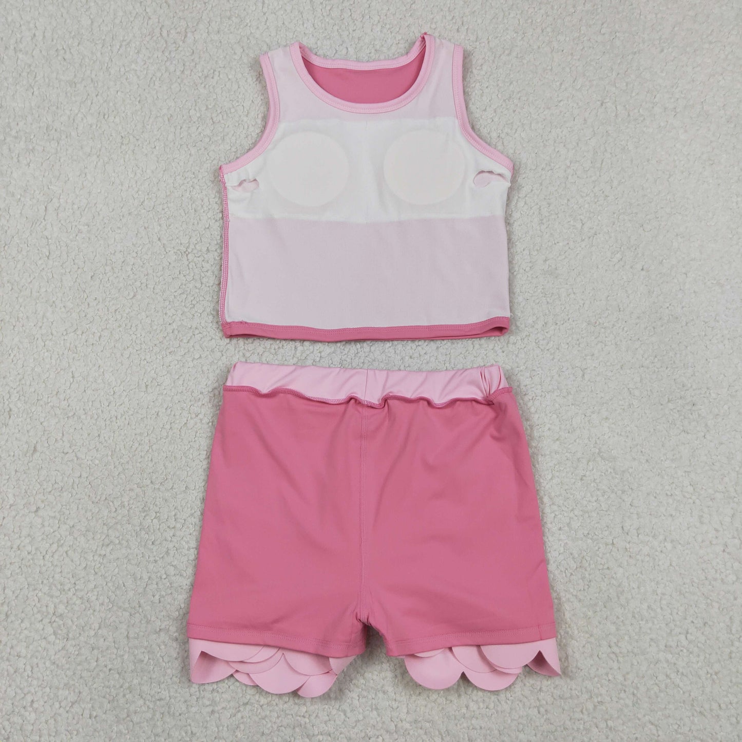 Sibling Baby Girls Sleeveless Vests Top Scallop Skirt Short Yoga Active Clothes Set