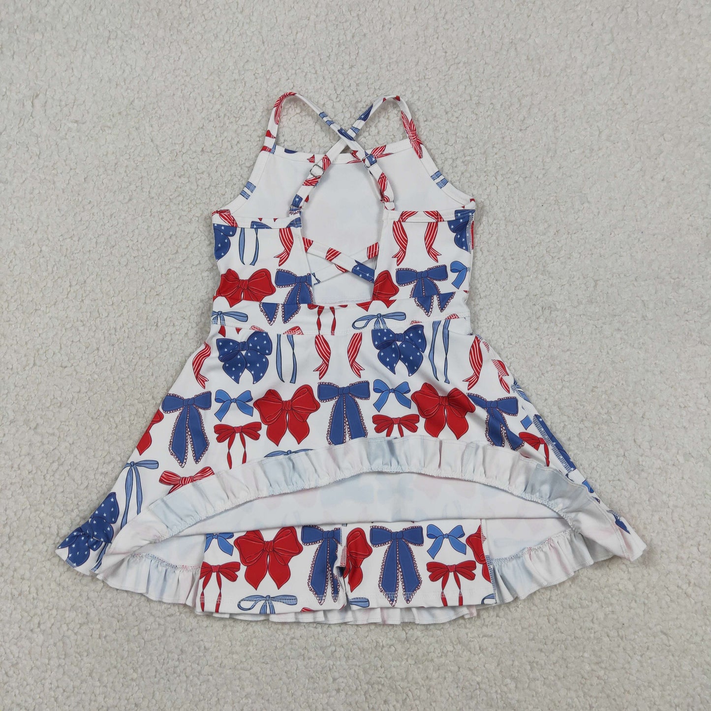 Baby Girls Strap Blue Red Bows 4th Of July Yoga Active Knee Length Dresses
