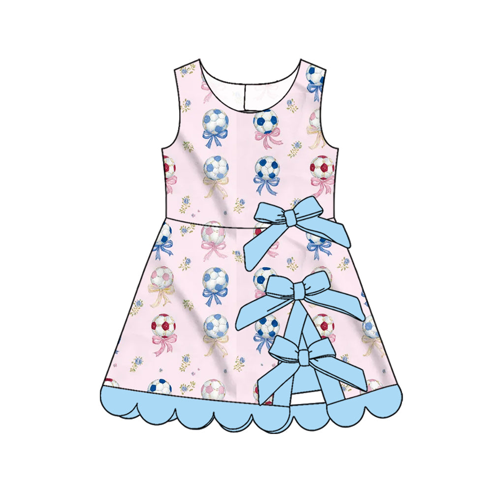 Baby Girls Bows Footballs Yoga Active Team Scallop Short Knee Length Dress Preorder