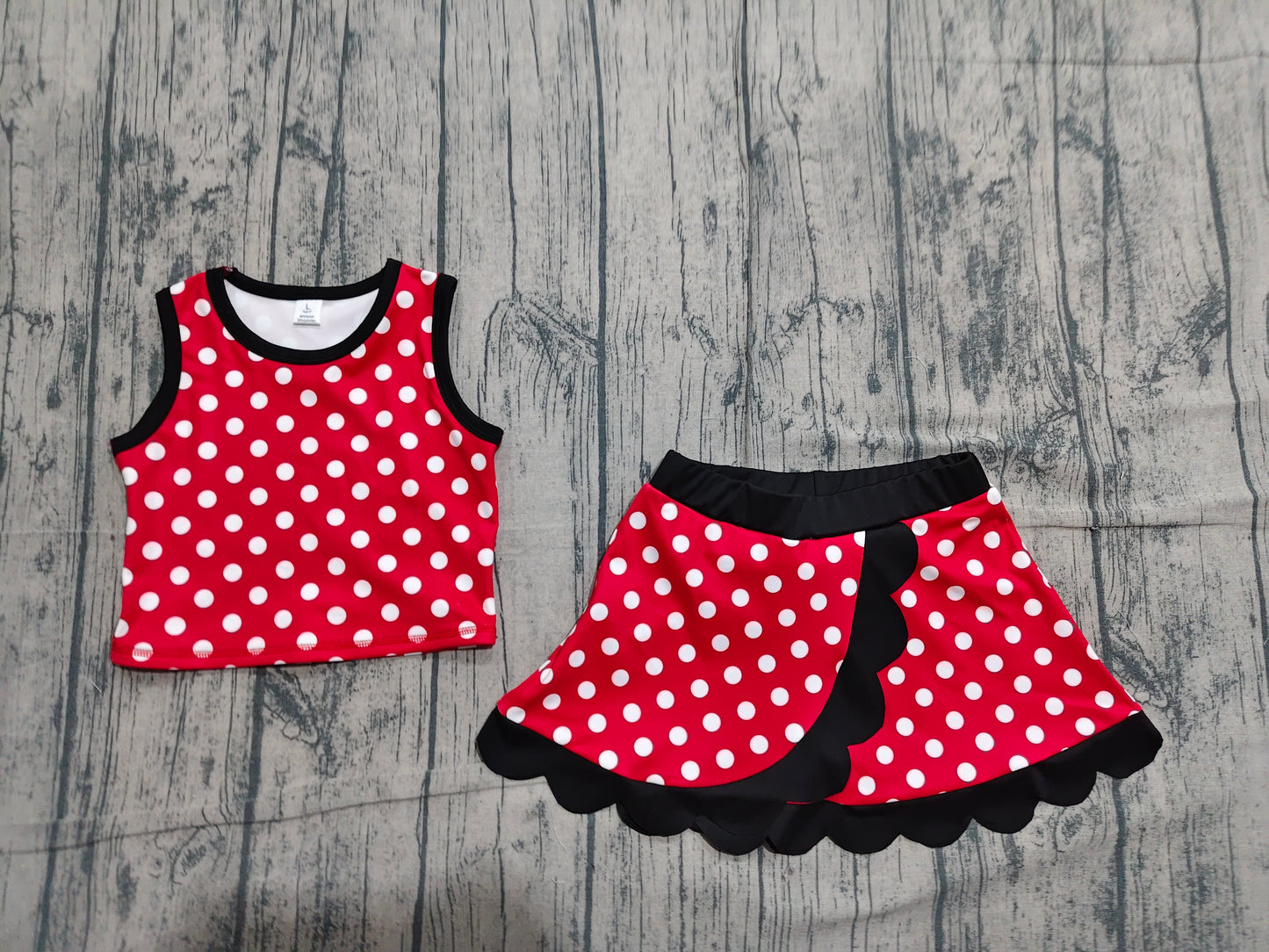 Baby Girls Red Polka Dots Vest Scallop Skirt Short Yoga Active Clothes Set