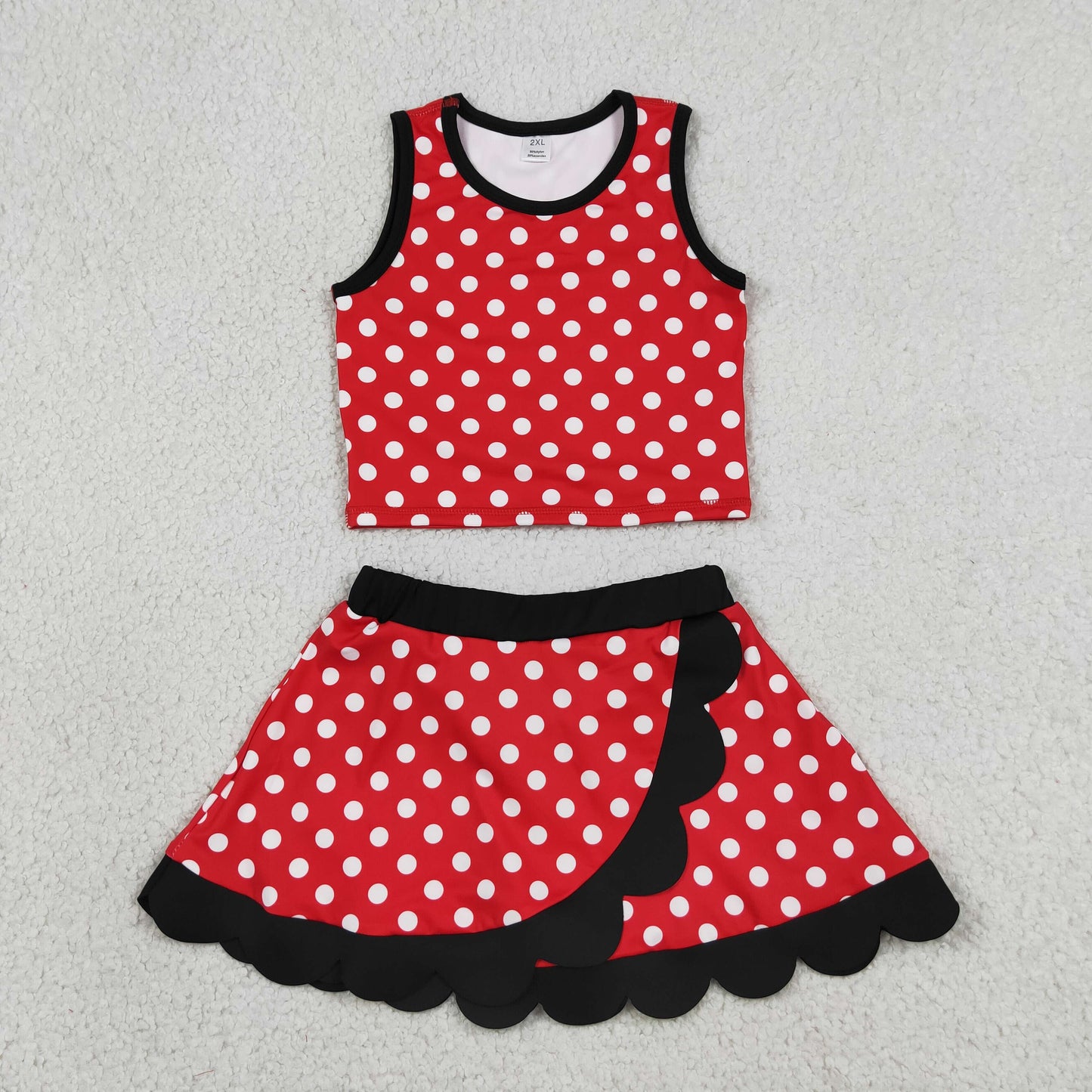Baby Girls Red Polka Dots Vest Scallop Skirt Short Yoga Active Clothes Set