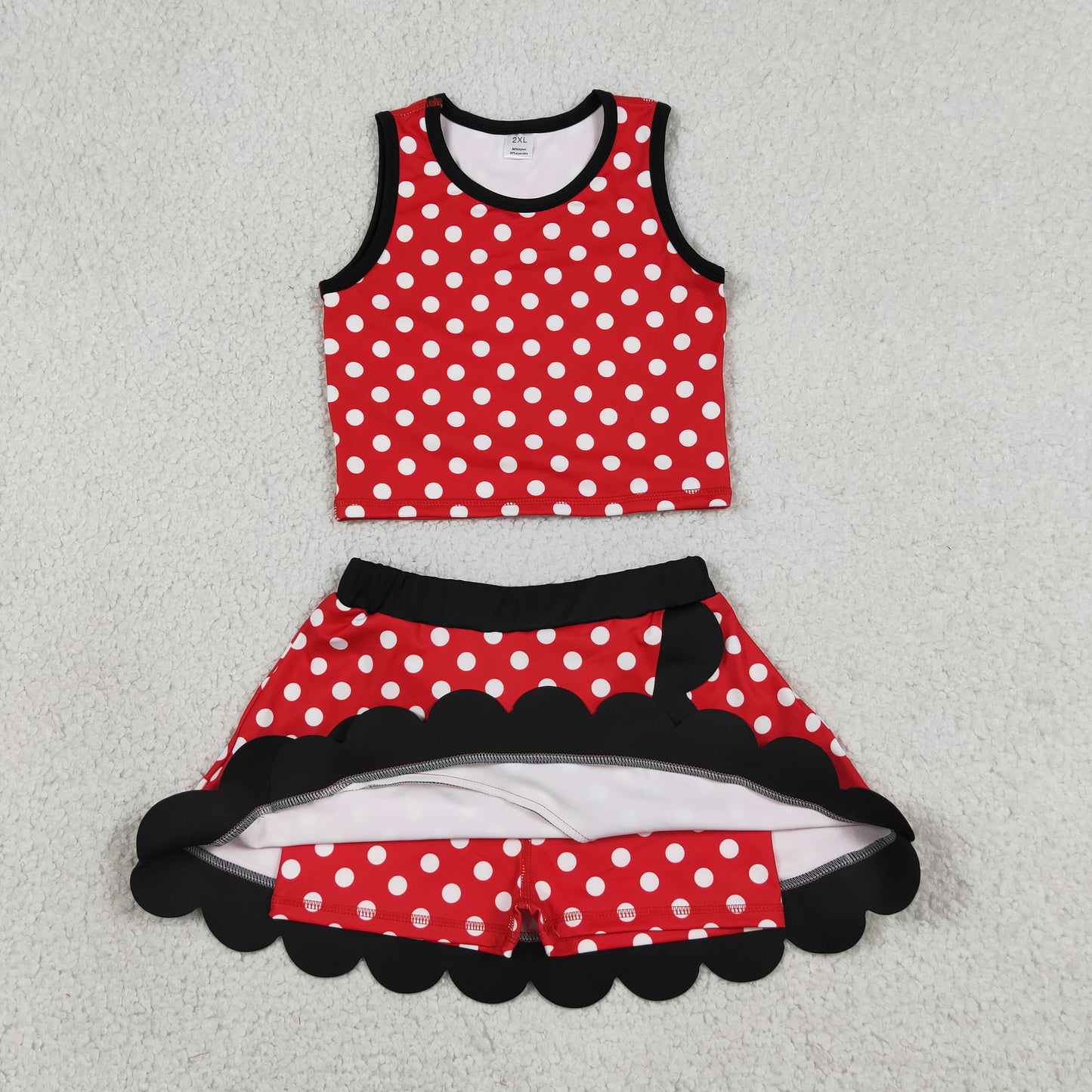 Baby Girls Red Polka Dots Vest Scallop Skirt Short Yoga Active Clothes Set