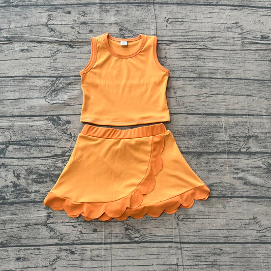Baby Girls Orange Vest Scallop Skirt Short Yoga Active Clothes Set Preorder