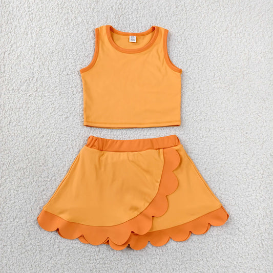 Baby Girls Orange Vest Scallop Skirt Short Yoga Active Clothes Set