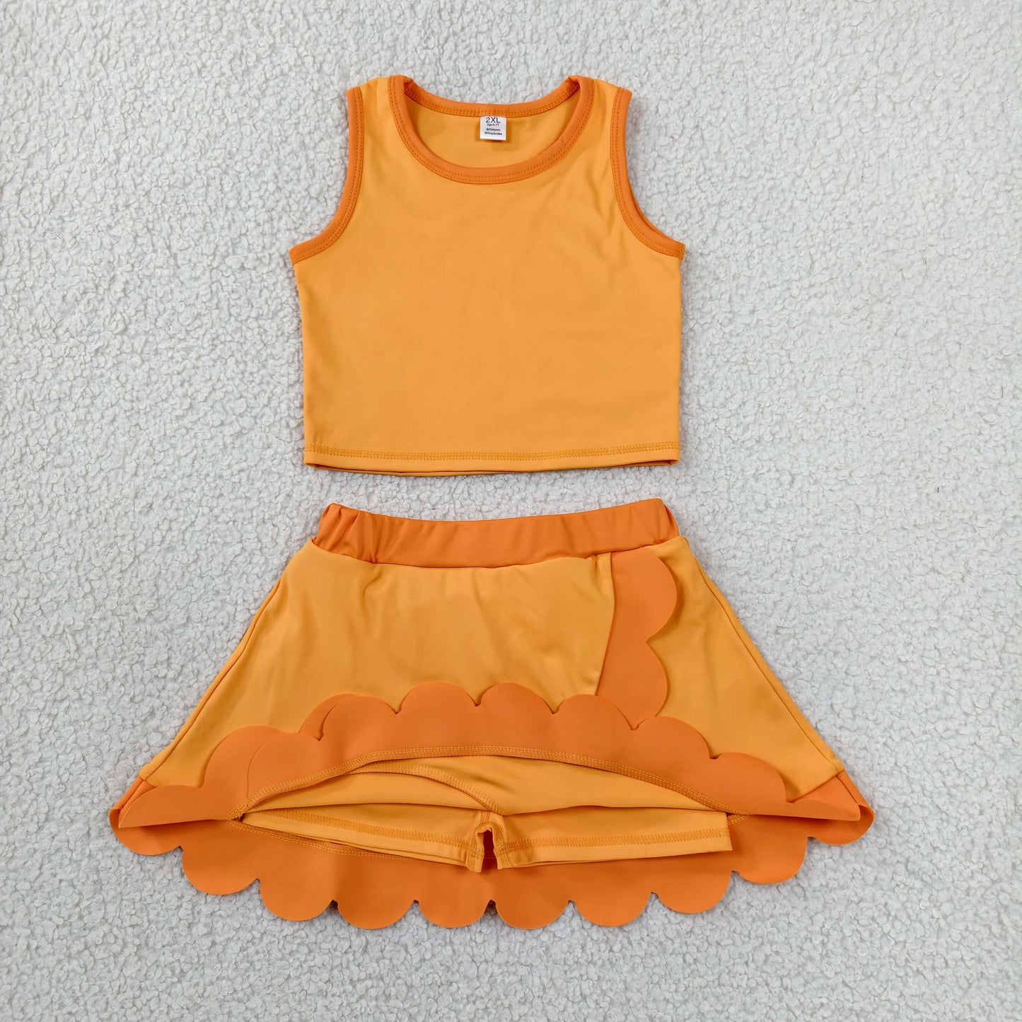Sibling Baby Girls Sleeveless Vests Top Scallop Skirt Short Yoga Active Clothes Set