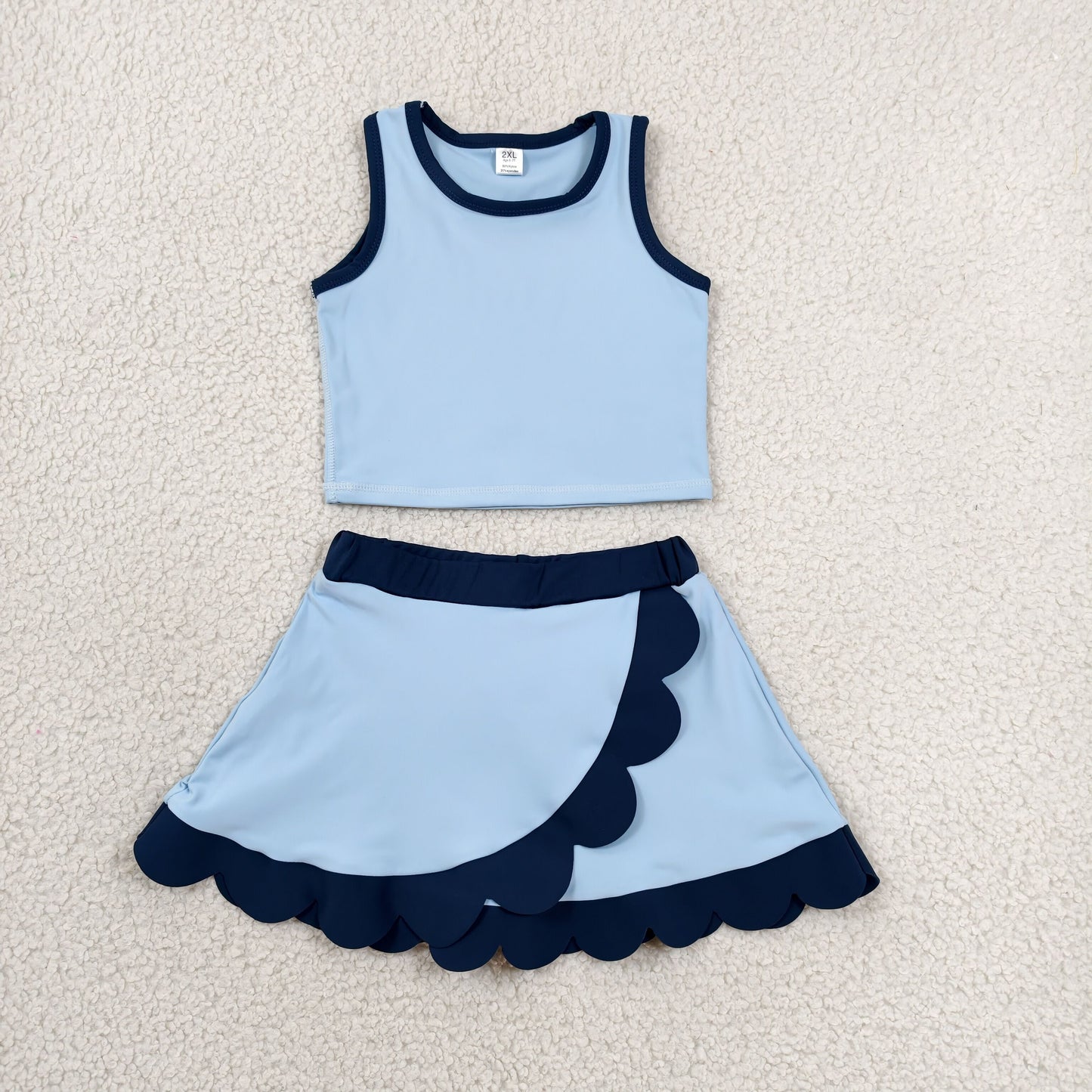 Sibling Baby Girls Sleeveless Vests Top Scallop Skirt Short Yoga Active Clothes Set