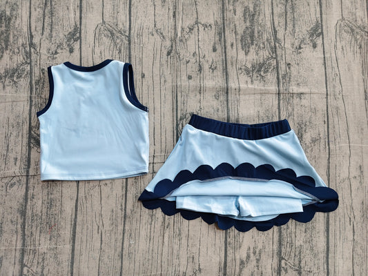 Baby Girls Blue Vest Scallop Skirt Short Yoga Active Clothes Set Preorder