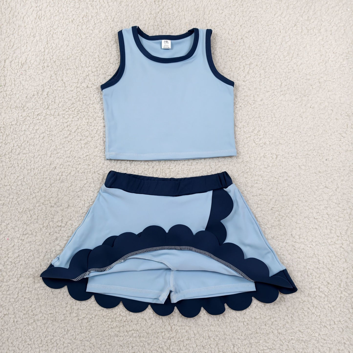 Sibling Baby Girls Sleeveless Vests Top Scallop Skirt Short Yoga Active Clothes Set