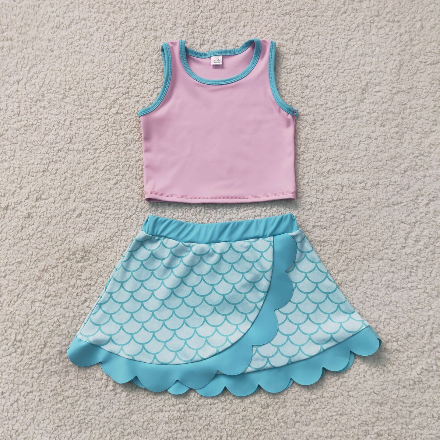 Sibling Baby Girls Sleeveless Vests Top Scallop Skirt Short Yoga Active Clothes Set