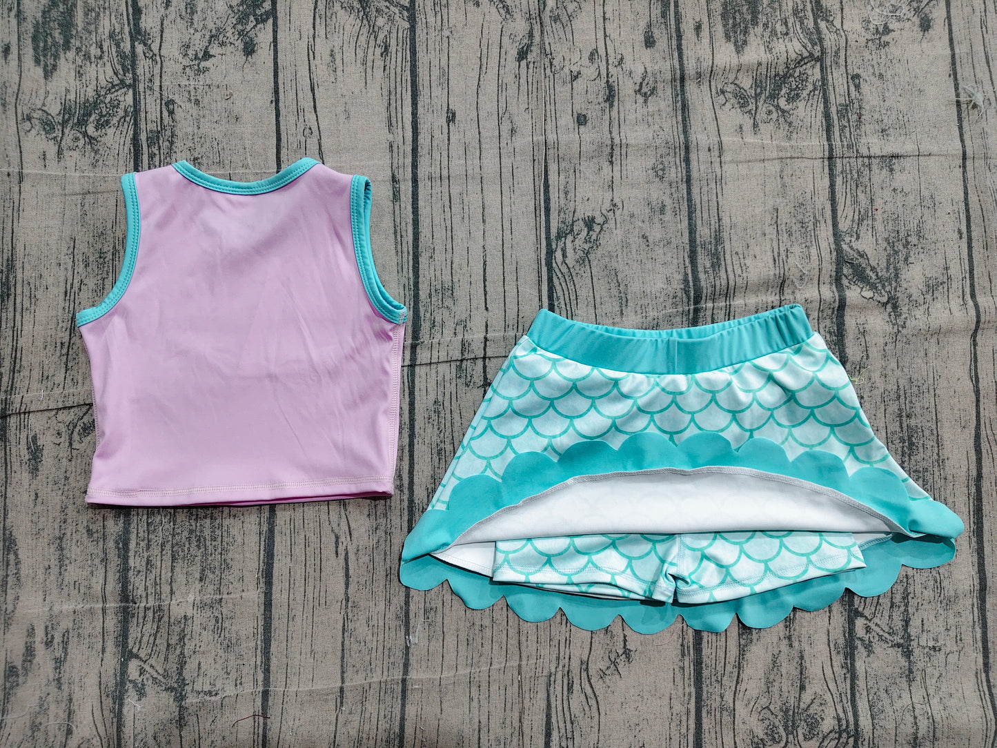 Baby Girls Lavender Aqua Mermaid Vest Scallop Skirt Short Yoga Active Clothes Set Preorder