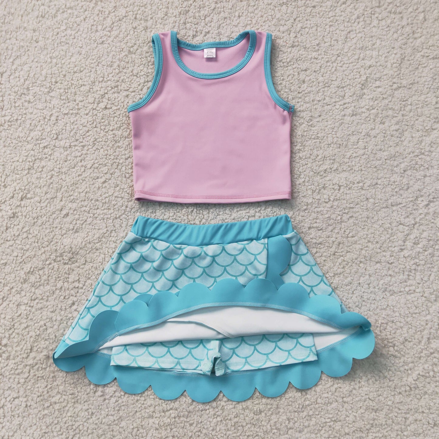 Sibling Baby Girls Sleeveless Vests Top Scallop Skirt Short Yoga Active Clothes Set