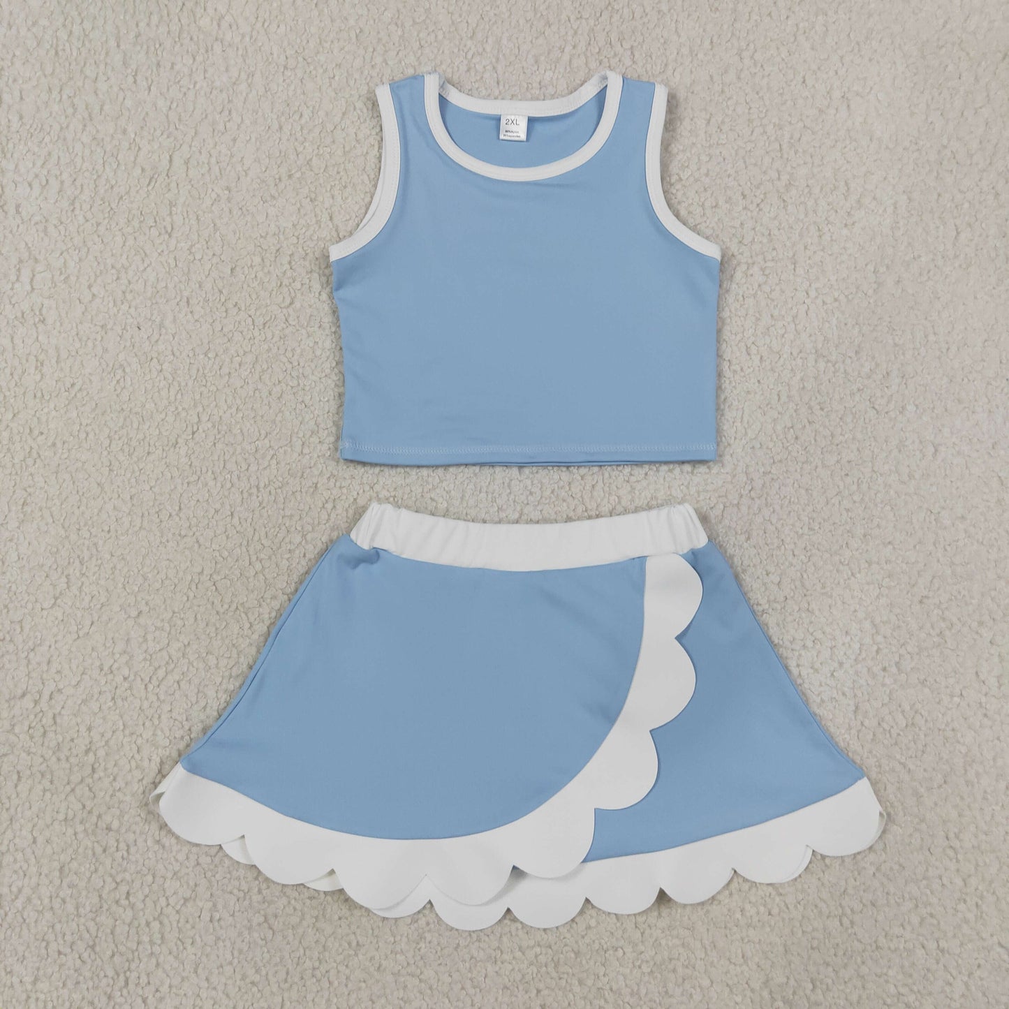 Baby Girls Light Blue Crop Scallop Skirt Short Yoga Active Clothes Sets