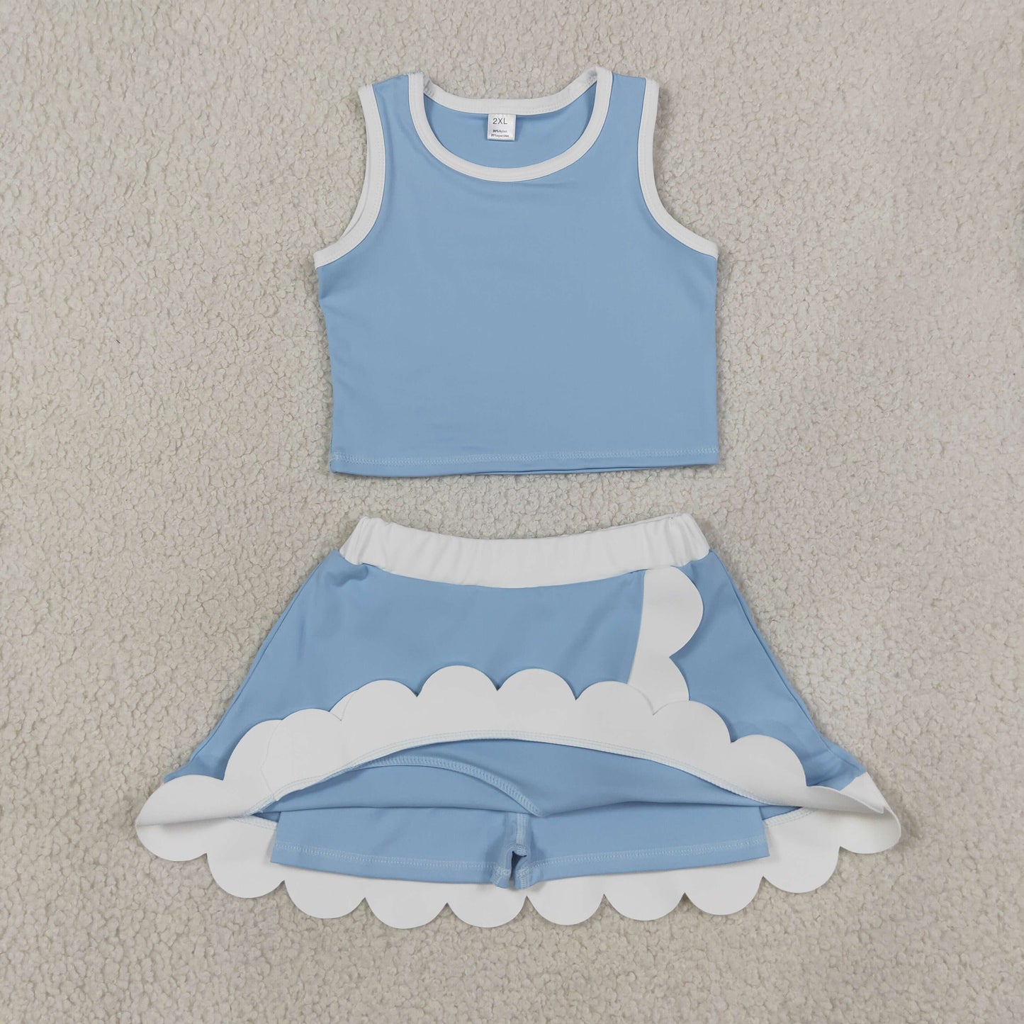 Baby Girls Light Blue Crop Scallop Skirt Short Yoga Active Clothes Sets