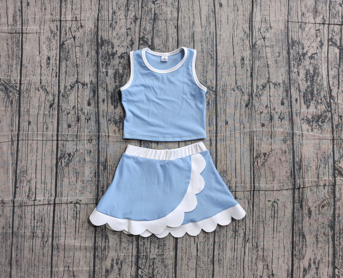 Baby Girls Light Blue Crop Scallop Skirt Short Yoga Active Clothes Sets