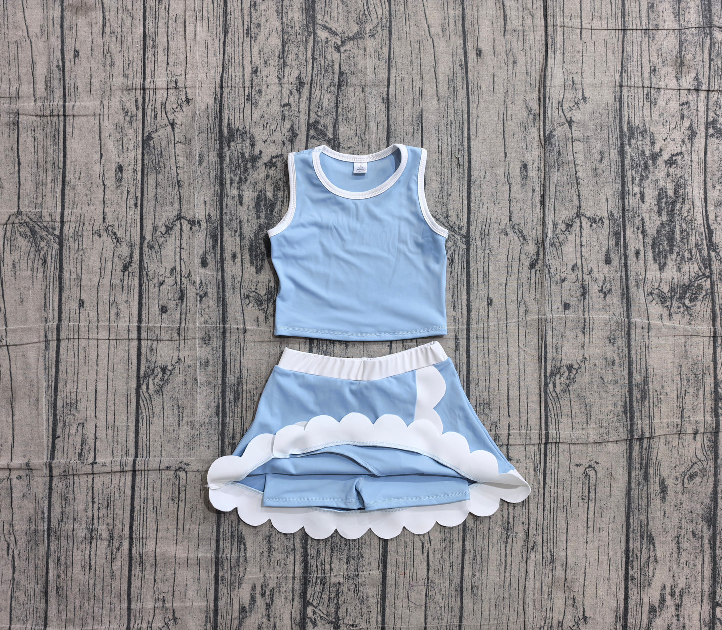Baby Girls Light Blue Crop Scallop Skirt Short Yoga Active Clothes Sets