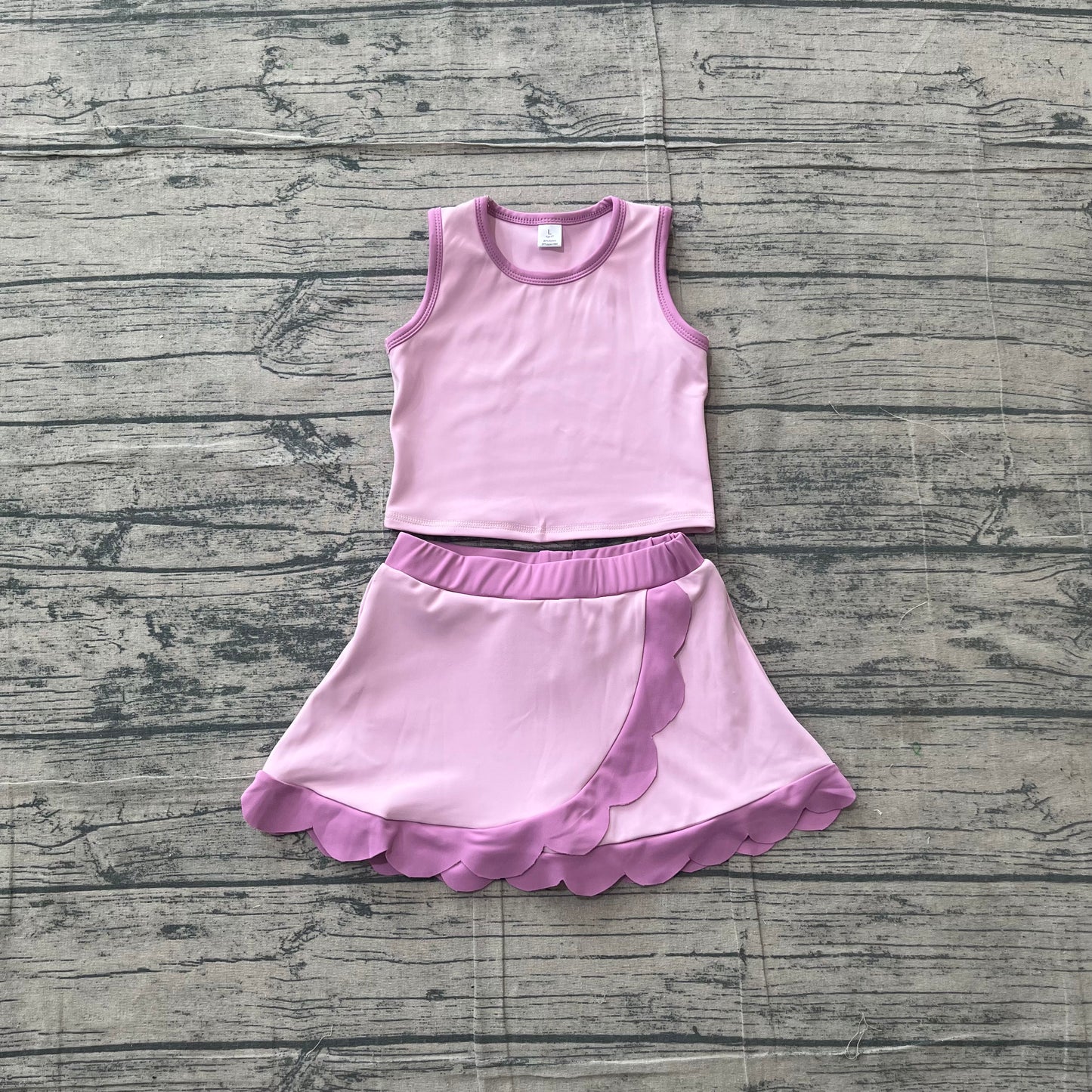 Baby Girls Pink Sleeveless Vest Scallop Skirt Short Yoga Active Clothes Set