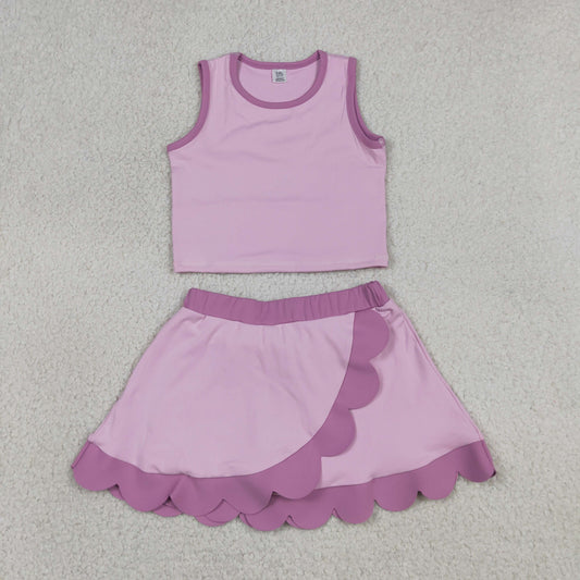 Baby Girls Pink Sleeveless Vest Scallop Skirt Short Yoga Active Clothes Set