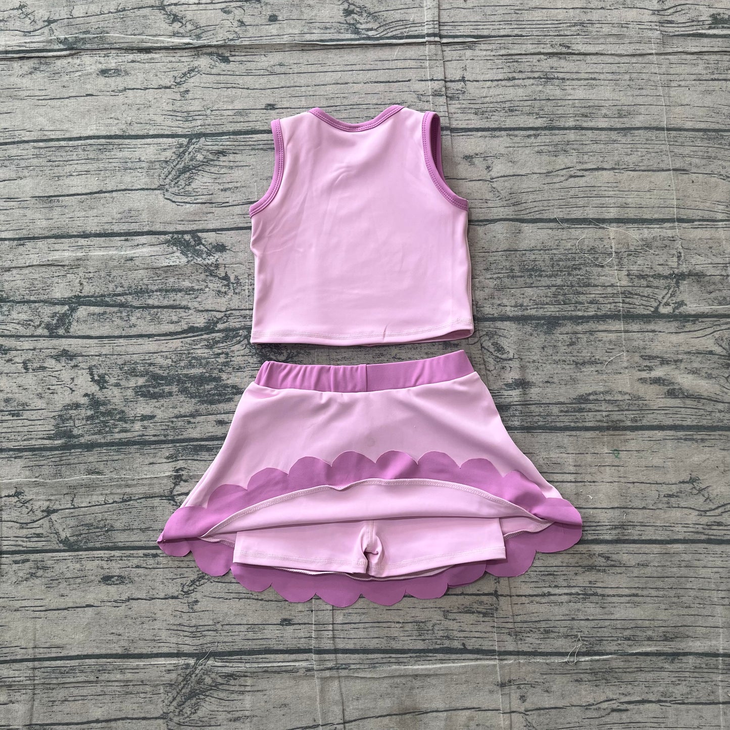 Baby Girls Pink Sleeveless Vest Scallop Skirt Short Yoga Active Clothes Set