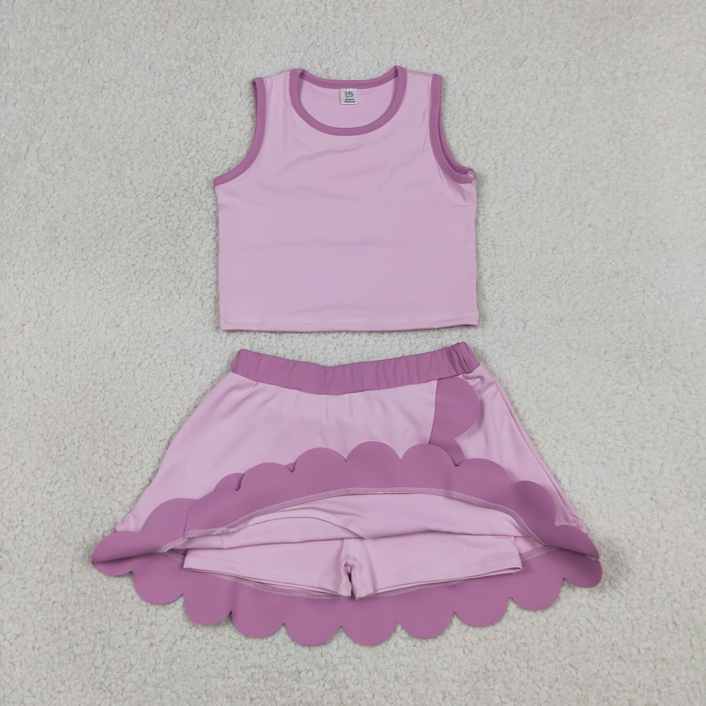 Baby Girls Pink Sleeveless Vest Scallop Skirt Short Yoga Active Clothes Set
