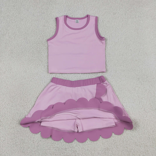 Baby Girls Pink Sleeveless Vest Scallop Skirt Short Yoga Active Clothes Set