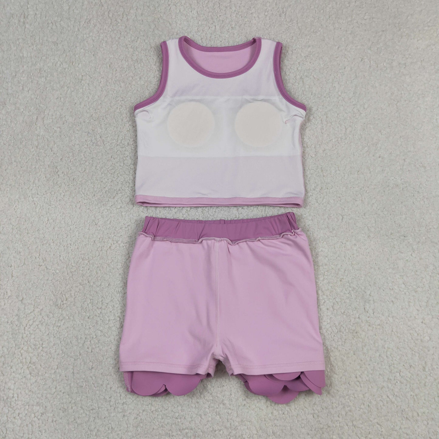 Baby Girls Pink Sleeveless Vest Scallop Skirt Short Yoga Active Clothes Set