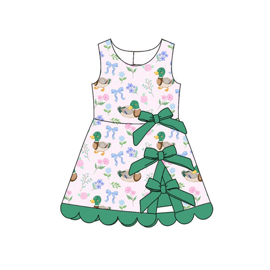 Baby Girls Ducks Flowers Bows Yoga Active Scallop Short Knee Length Dress Preorder