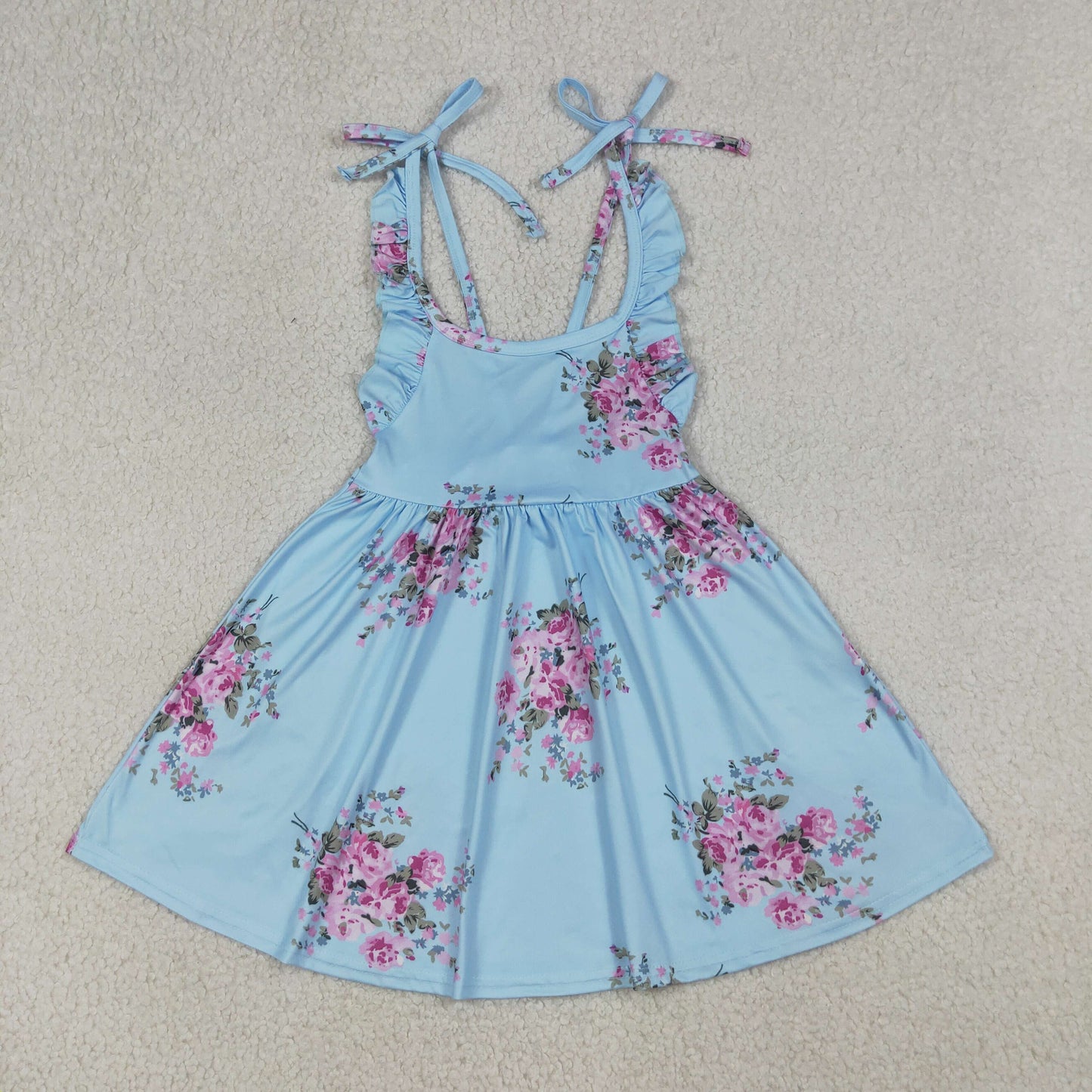 Baby Girls Blue Strap Flowers Knee Length Dresses