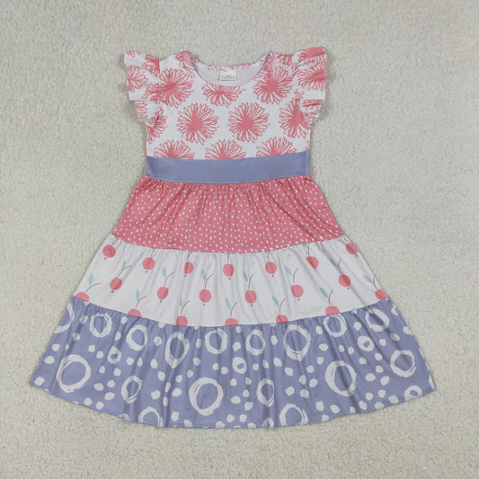 Baby Girls Flutter Sleeve Daisy Peaches Patchwork Knee Length Dresses