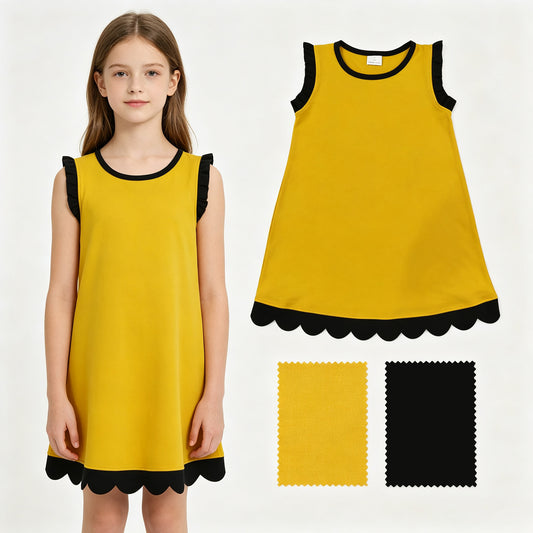 Baby Girls Black Gold Sleeveless Scallop Knee Length Dresses