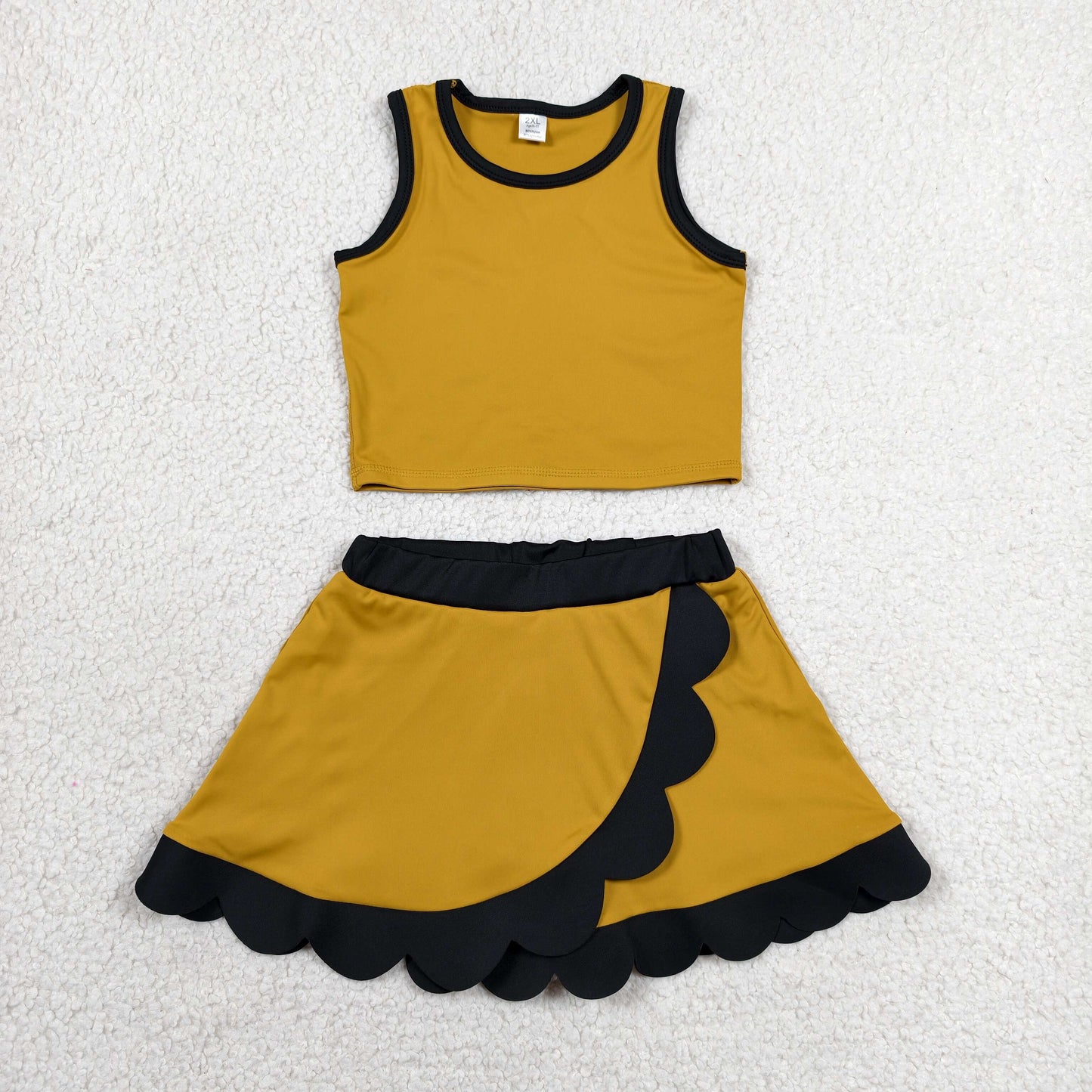 Sibling Baby Girls Colorful Vests Top Scallop Skirt Short Yoga Active Set Knee Length Dresess