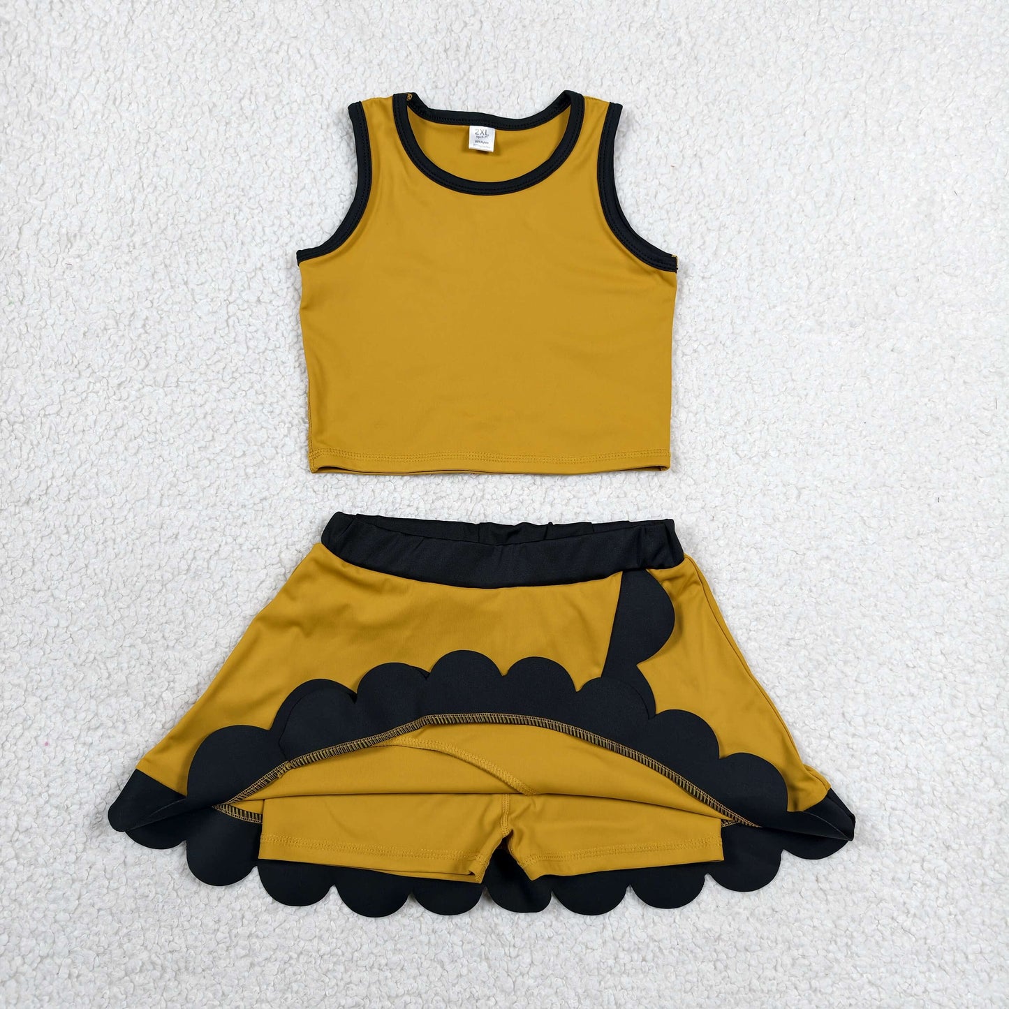 Sibling Baby Girls Colorful Vests Top Scallop Skirt Short Yoga Active Set Knee Length Dresess