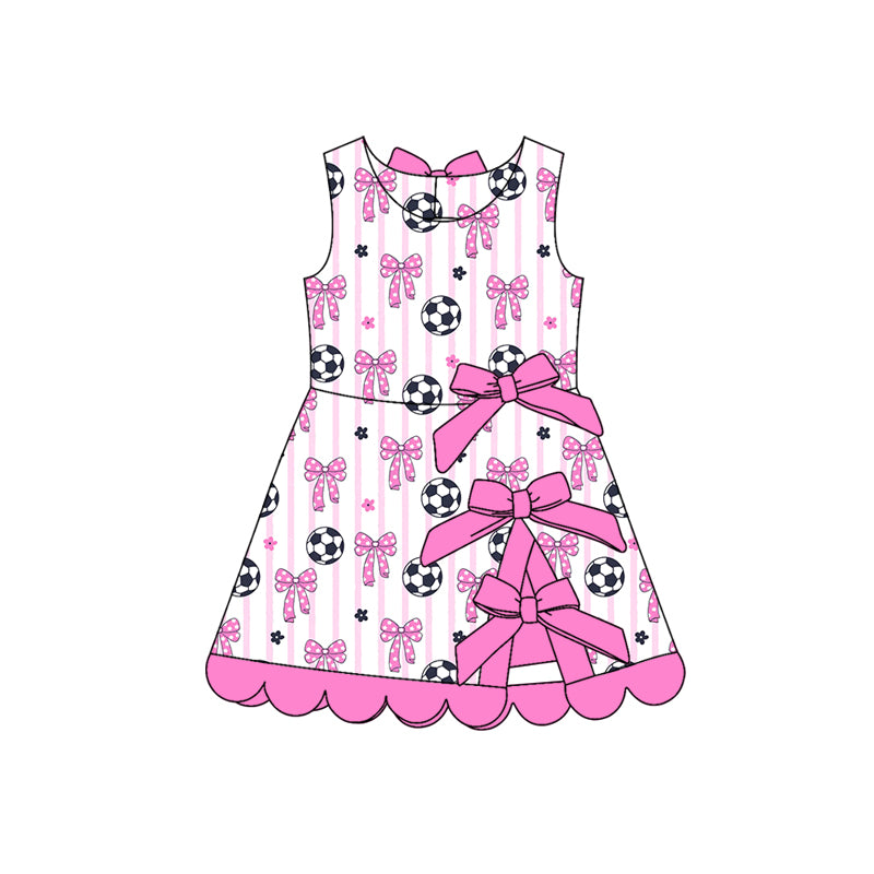 Baby Girls Footballs Bows Team Yoga Active Scallop Short Knee Length Dress Preorder