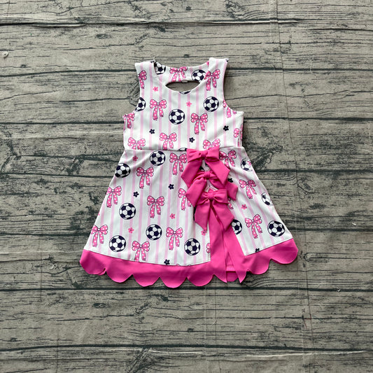 Baby Girls Footballs Bows Team Yoga Active Scallop Short Knee Length Dress Preorder