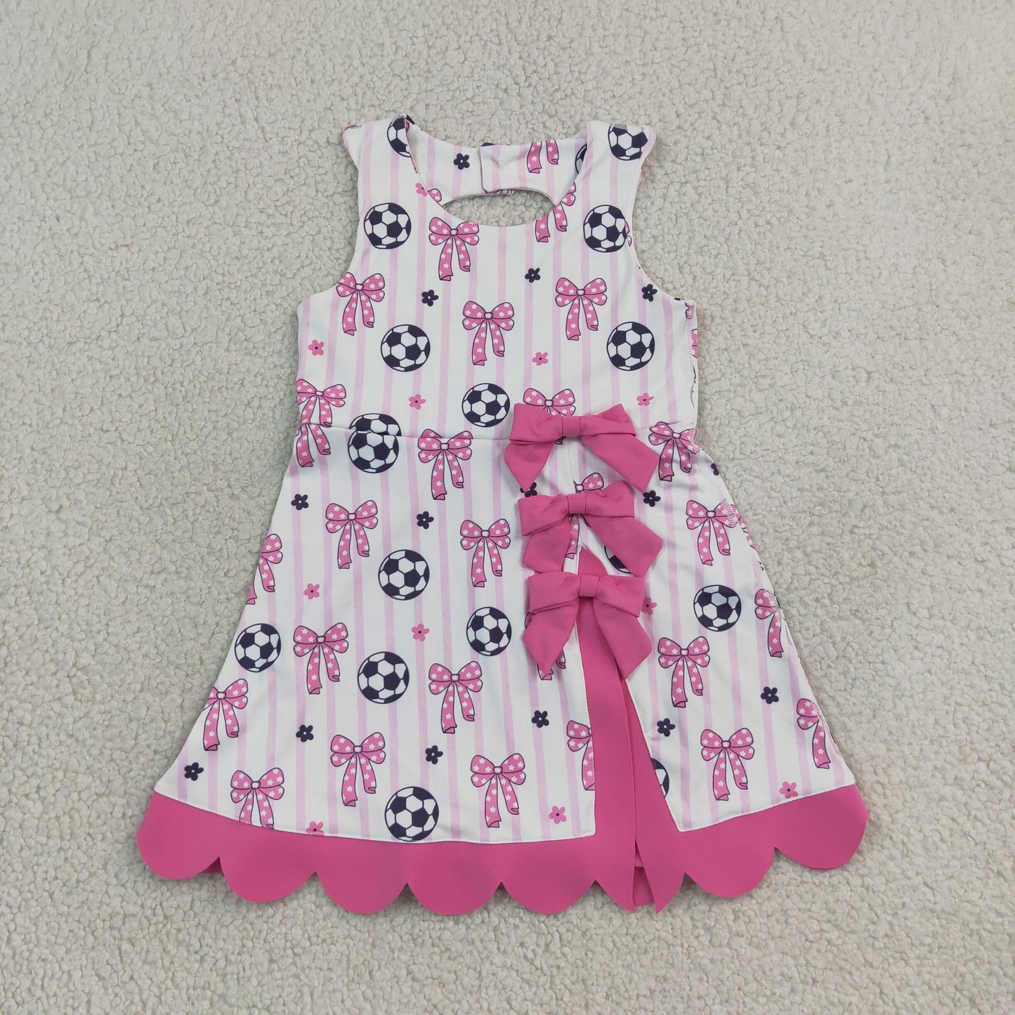 Baby Girls Footballs Bows Team Yoga Active Short Scallop Knee Length Dress