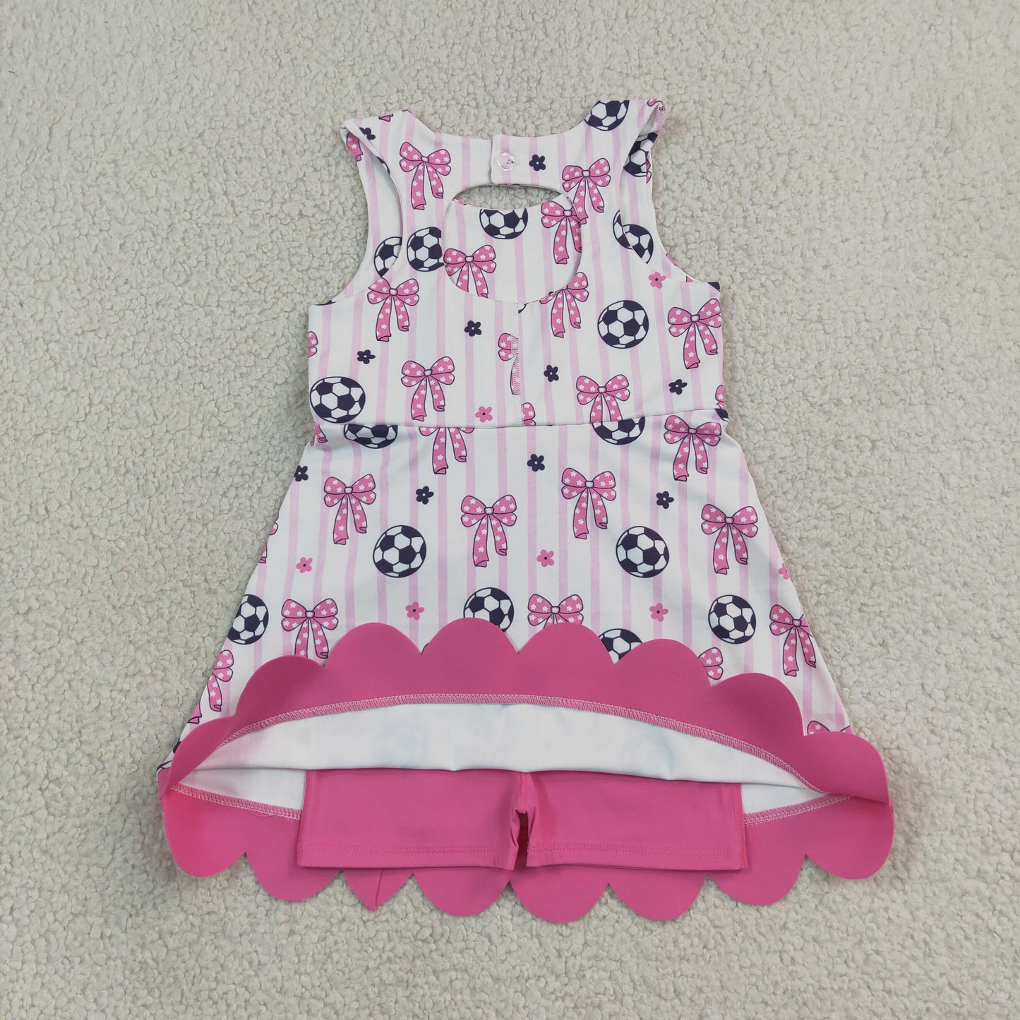 Sibling Baby Girls Sleeveless Baseballs Footballs Bows Scallop Yoga Active Shorts Dresses