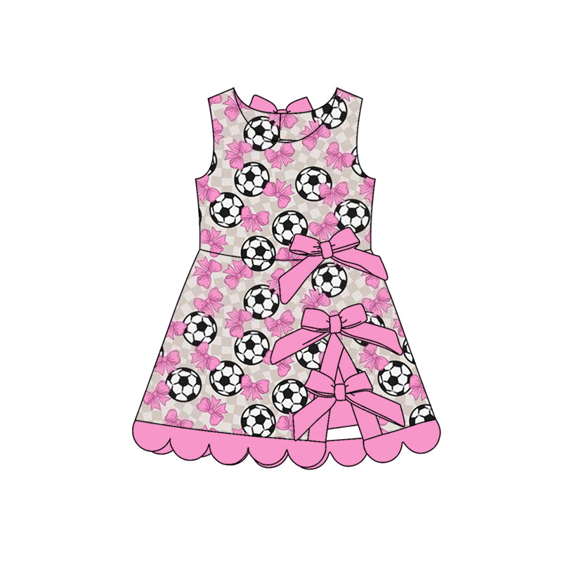 Baby Girls Footballs Bows Team Yoga Active Scallop Short Knee Length Dress Preorder