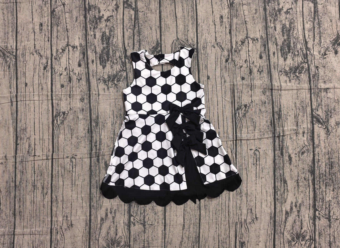 Baby Girls Footballs Checked Team Yoga Active Scallop Short Knee Length Dress Preorder