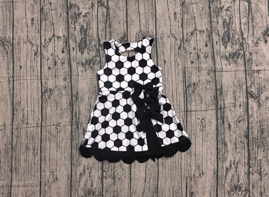 Baby Girls Footballs Checked Team Yoga Active Scallop Short Knee Length Dress Preorder