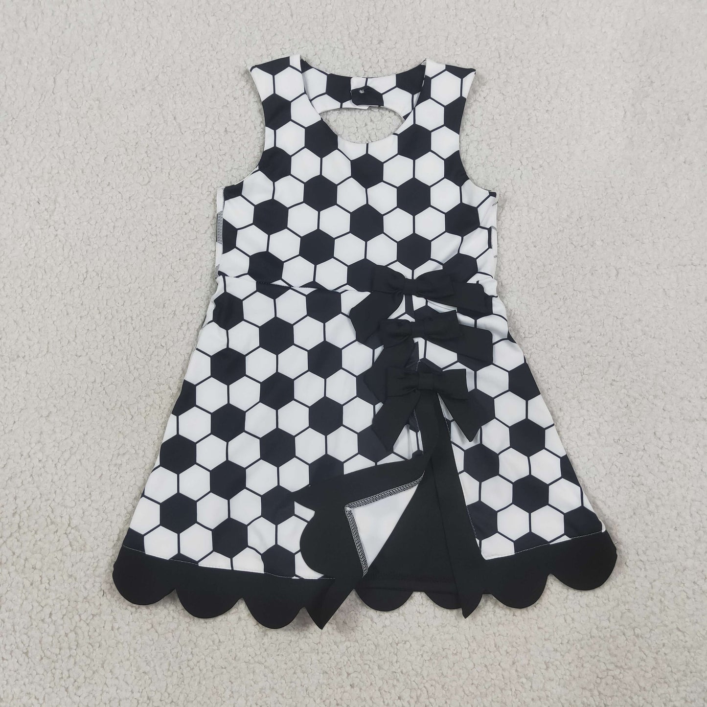 Baby Girls Footballs Team Yoga Active Short Bows Scallop Knee Length Dress