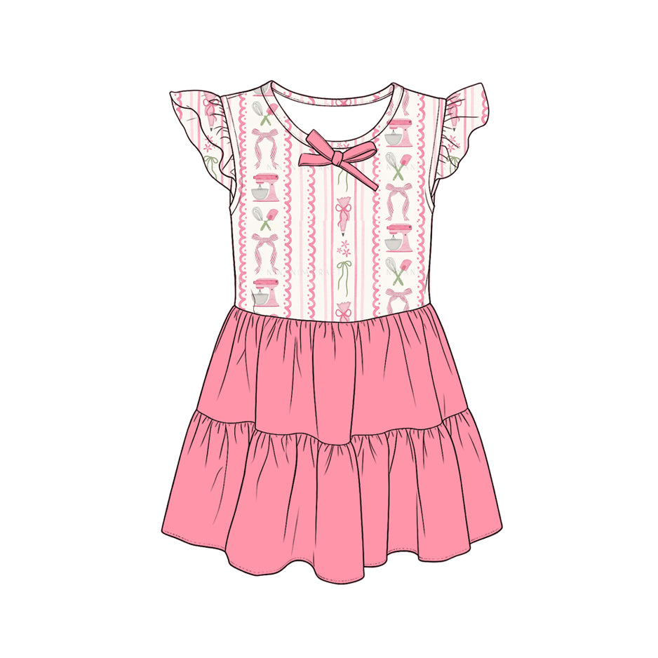 Baby Girls Bows Pencils Stripe Back to School Patchwork Knee Length Dresses Preorder