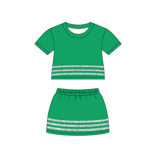 Baby Girls Green Short Sleeve Stripe Top Skirt Short Clothes Sets Preorder