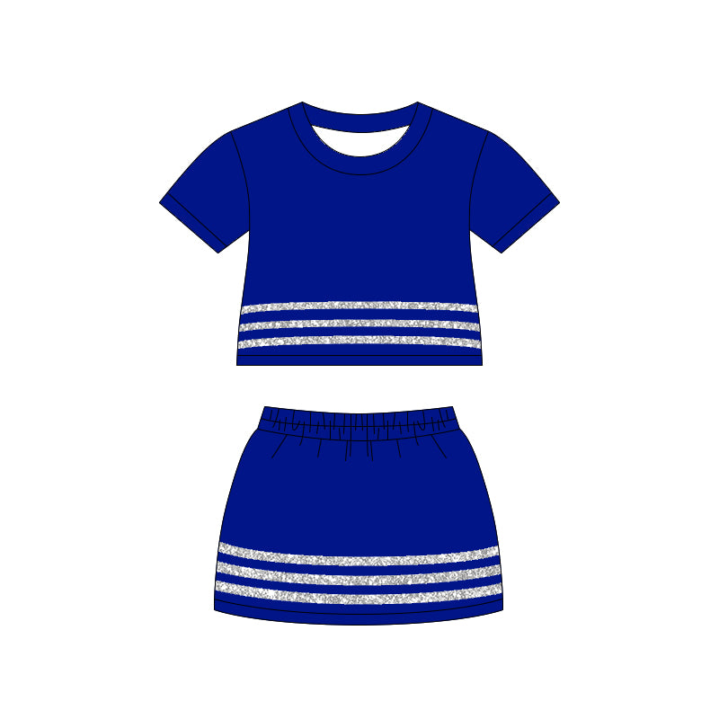 Baby Girls Hot Blue Short Sleeve Stripe Top Skirt Short Clothes Sets Preorder