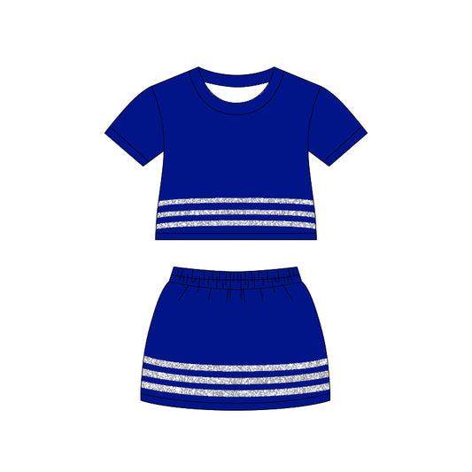 Baby Girls Hot Blue Short Sleeve Stripe Top Skirt Short Clothes Sets Preorder