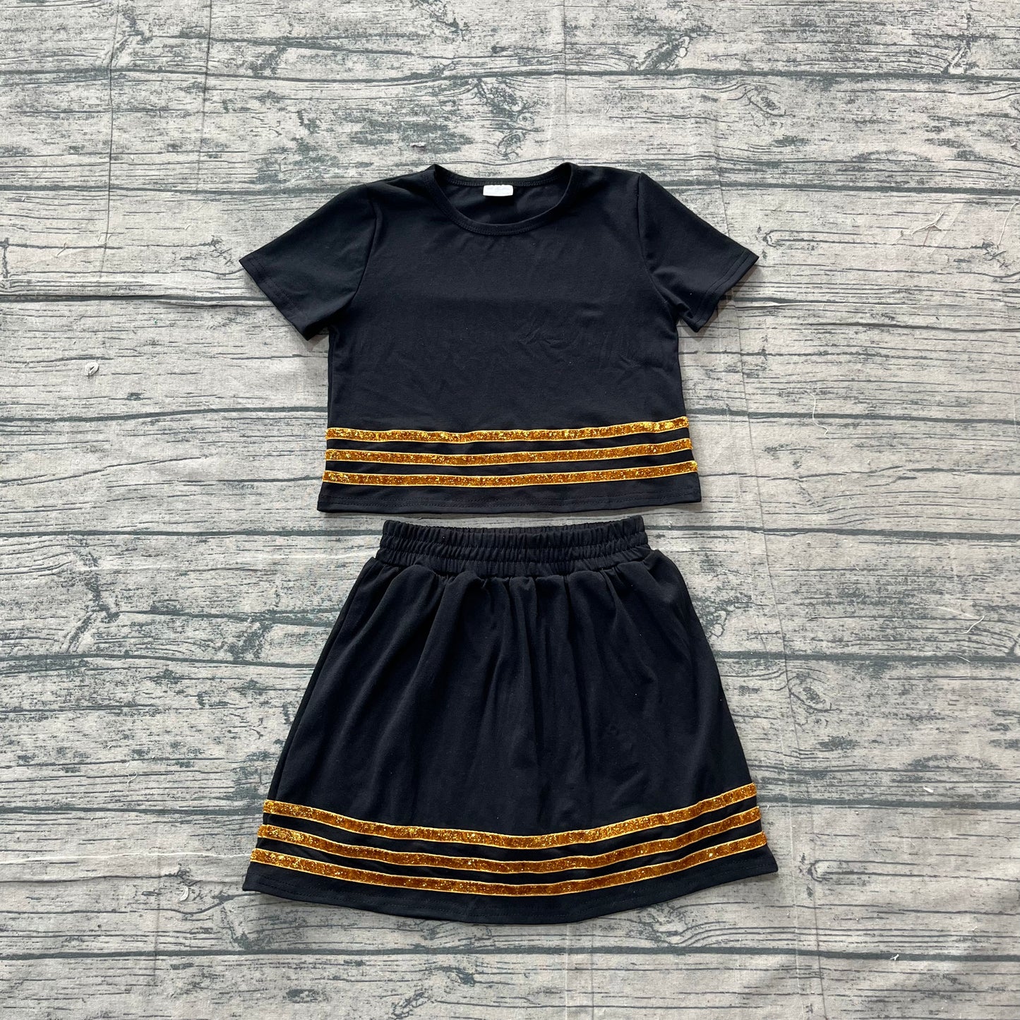 Baby Girls Black Short Sleeve Stripe Top Skirt Short Clothes Sets Preorder