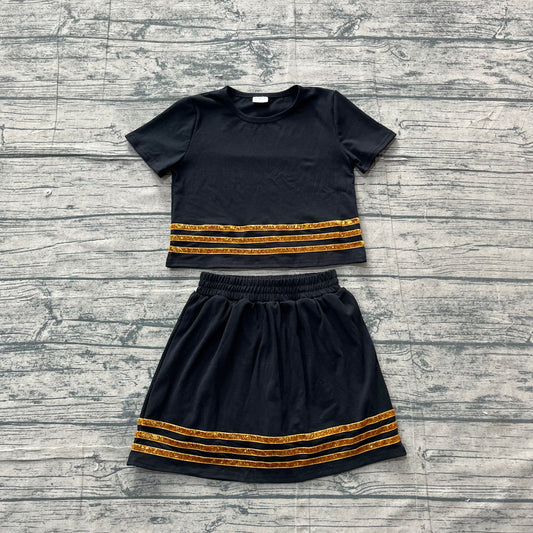 Baby Girls Black Short Sleeve Stripe Top Skirt Short Clothes Sets Preorder