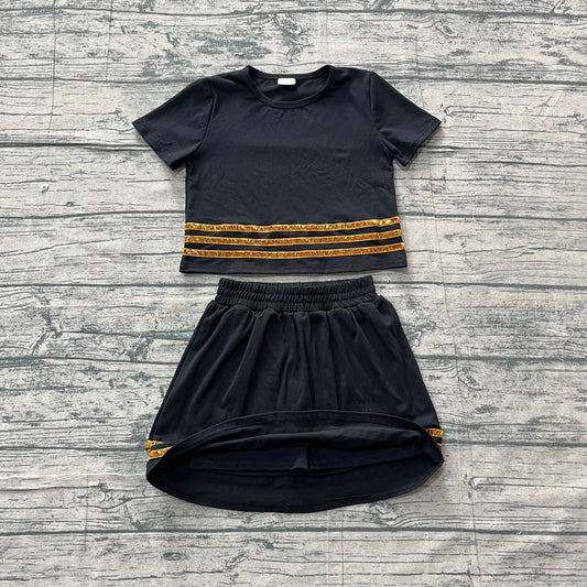Baby Girls Black Short Sleeve Stripe Top Skirt Short Clothes Sets Preorder