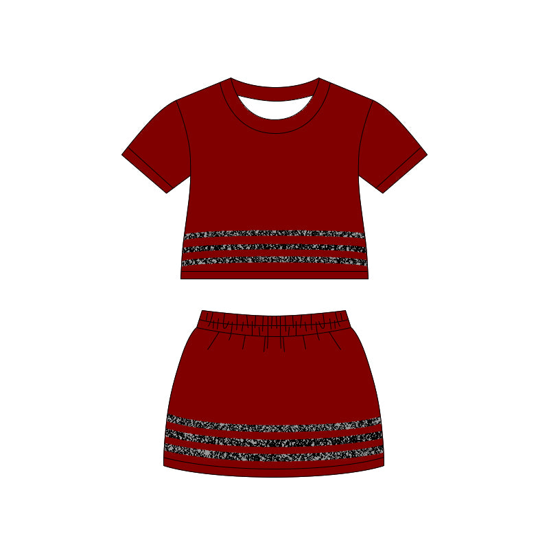 Baby Girls Red Short Sleeve Stripe Top Skirt Short Clothes Sets Preorder